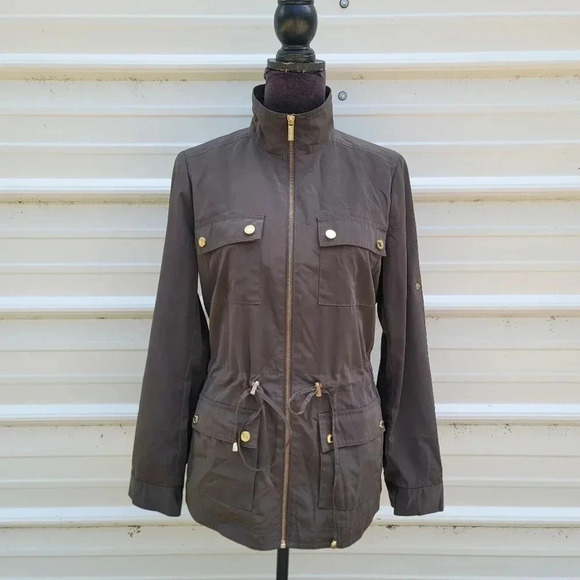 Calvin Klein Jacket Womens Lightweight Windbreaker Jacket Olive Brown Parka Sz M - Picture 1 of 16